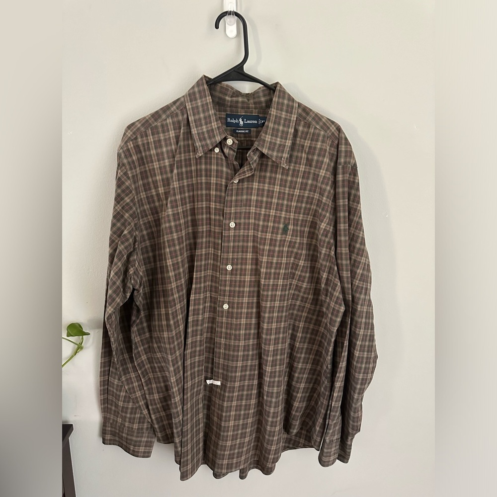 Ralph Lauren Long Sleeve Men’s Dress Shirt Classic Fit Plaid Size XL